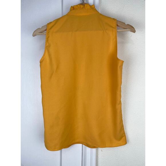 J. Crew Women's Size 0 Golden Yellow Ruffle Neck Sleeveless Popover Top - Picture 4 of 6